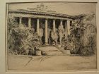 JESSIE SHAW FISHER (1877-after 1942) scarce early Hawaiian art pencil signed etching "Hawaii Hall"