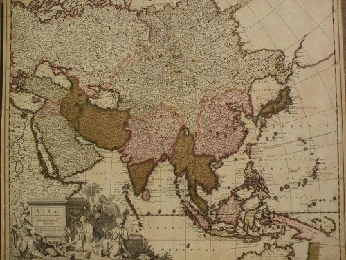 Antique circa 1710 map of Asia by cartographers Gerardo and Leonardo Valk