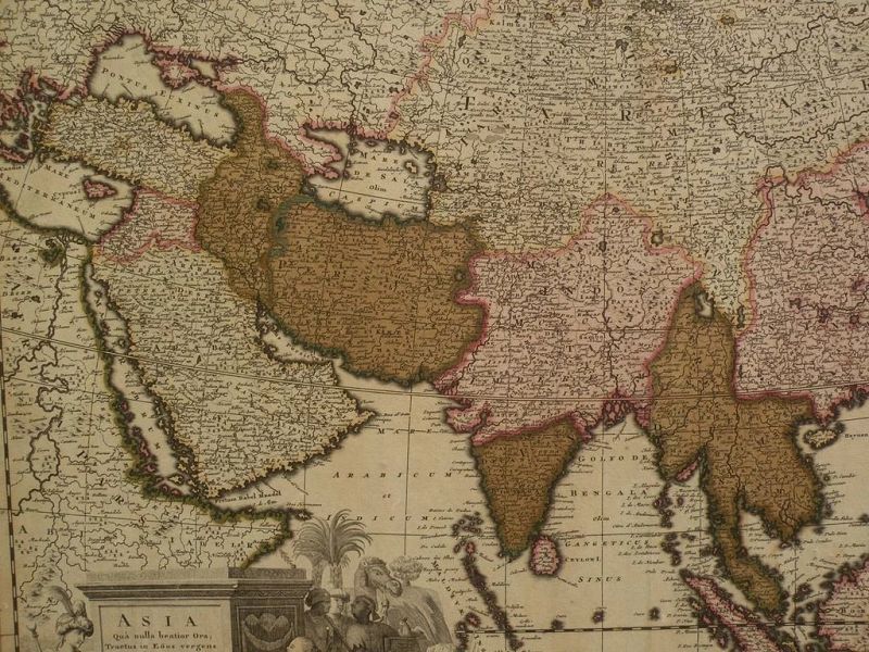 Antique circa 1710 map of Asia by cartographers Gerardo and Leonardo Valk
