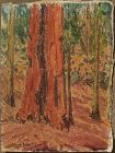 Vintage watercolor painting forest tree signed Mary Inez Tidwell