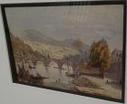 Antique watercolor painting of Heidelberg Germany dated 1877