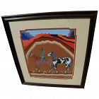 JUSTIN TSO (1948-) Navajo art original gouache painting of horses and rider in landscape