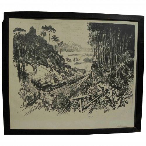 JOSEPH PENNELL (1860-1926) large scarce 1912 lithograph "The Jungle" by important American printmaker