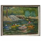 American impressionist art painting of boating on the lake signed LOUISE RICHARDSON DODD