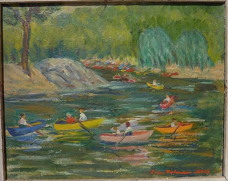 American impressionist art painting of boating on the lake signed LOUISE RICHARDSON DODD