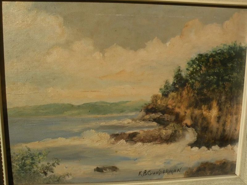 American art vintage signed rocky coastline landscape painting