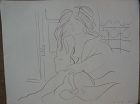Contemporary limited edition lithograph print female nude in interior signed