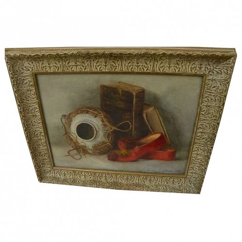 American 1892 watercolor still life painting signed Emily J. Hare