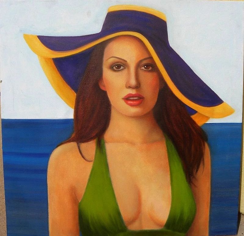 Contemporary American painting of a young woman with sun bonnet