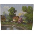 KAROLY SINKA (1934-) Hungarian art impressionist spring landscape painting in style of Laszlo Neogrady