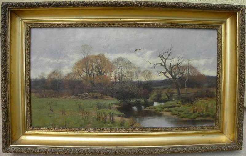 WILLIAM MERRITT POST (1856-1935) atmospheric late autumn landscape painting by noted American Tonalist and impressionist artist