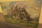 Impressionist painting farmhouse in spring landscape signed Louis Soonius