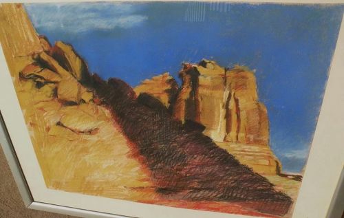 Utah 1969 impressionist pastel landscape drawing signed