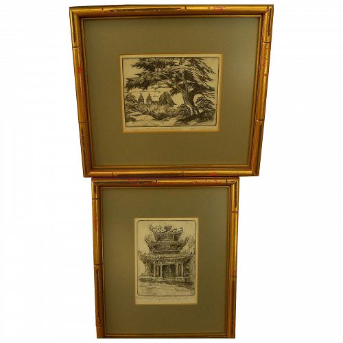 HARRIET GENE ROUDEBUSH (1908-1998) **PAIR** pencil signed etchings by listed San Francisco artist