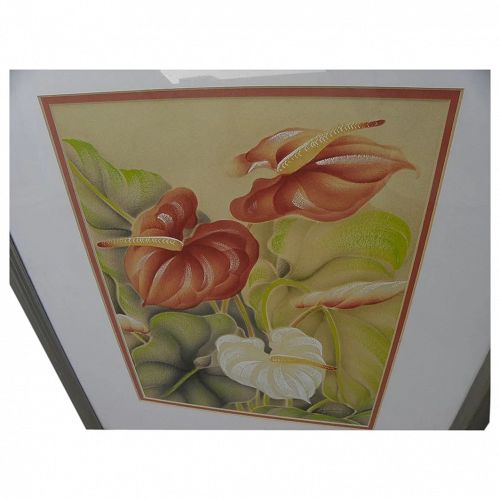 Hawaiiana air brush style art of anthuriums by noted Hawaii artist Hale Pua (Frank Oda)