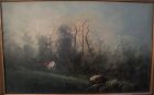 Old American landscape painting on board circa 1920