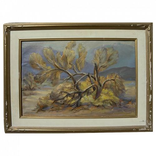 California plein air art desert landscape painting "Smoke Tree" by listed artist Marguerite Haydock