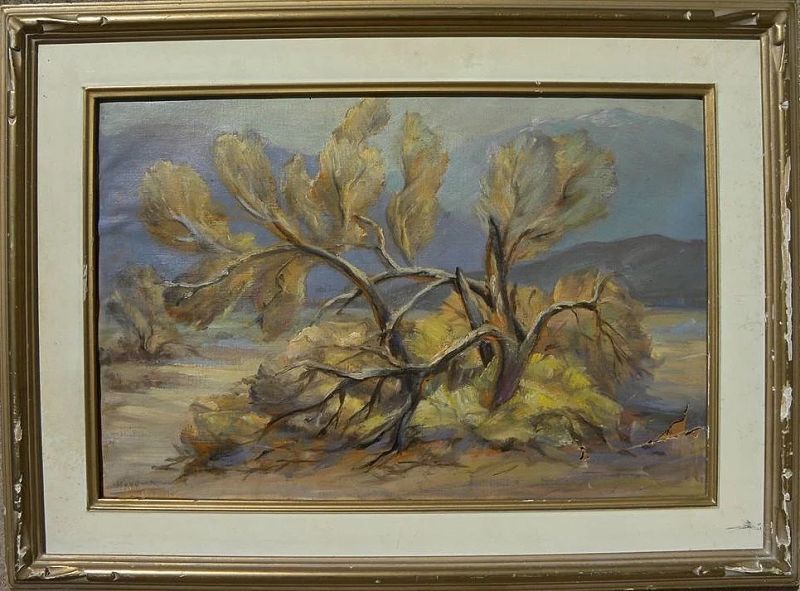 California plein air art desert landscape painting "Smoke Tree" by listed artist Marguerite Haydock