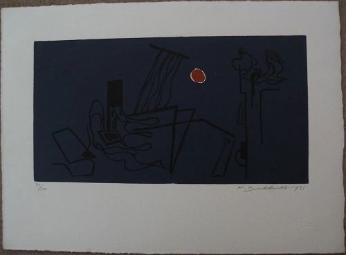 HANS BURKHARDT (1904-1994) signed numbered color print by important Swiss-born California modern artist