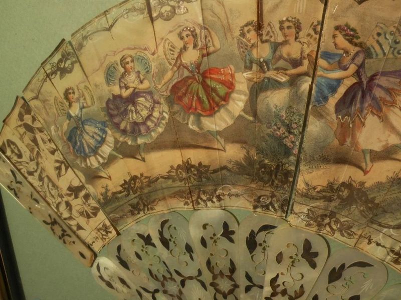 Framed Antique 19th century lady's hand fan with New Orleans history