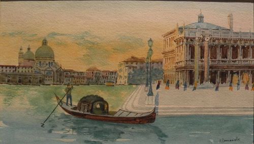 Italian watercolor painting of Venice signed G. Romanello