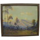 JAMES MERRIAM (1880-1951) California plein air art oil painting of mountains and eucalyptus