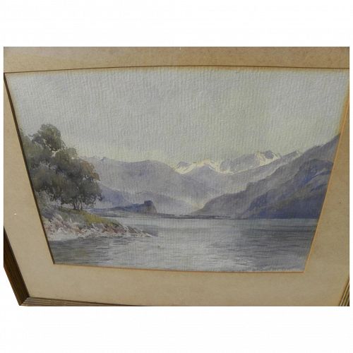 Vintage mountain landscape watercolor painting