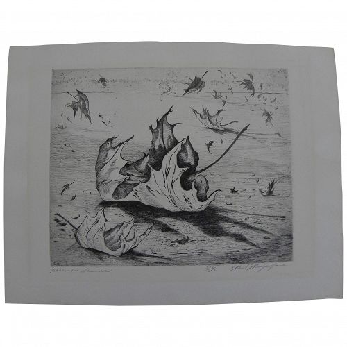 ETHEL MAGAFAN  (1916-1993) signed limited edition etching "November Leaves" by noted Colorado artist