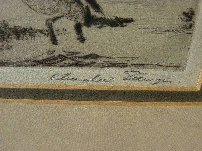 CHURCHILL ETTINGER (1903-1984) pencil signed etching of water fowl rising from marsh