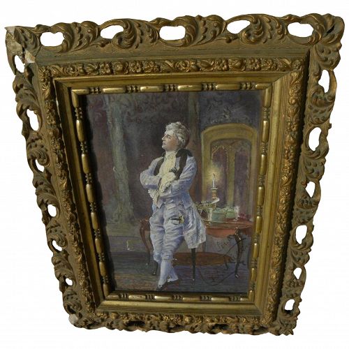 Signed late 19th century fine watercolor painting of 18th century elegant gentleman