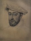 Old drawing of Elizabethan era man wearing beret