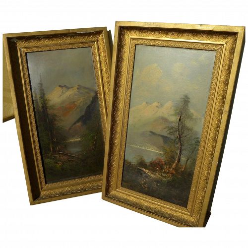 PAIR circa 1885 oil landscape paintings signed A. A. Baker