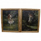ROBERT C. WOODBERRY (1874-) **pair** impressionist paintings of dancing nymphs