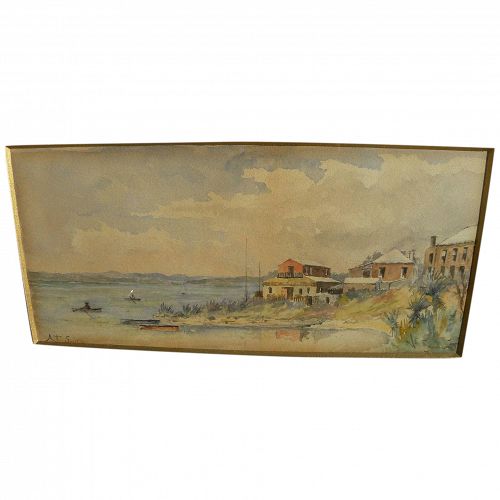 Bermuda early signed watercolor landscape painting dated 1895