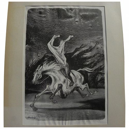 WILLIAM GROPPER (1897-1977) noted American artist pencil signed 1953 lithograph "Headless Horseman"