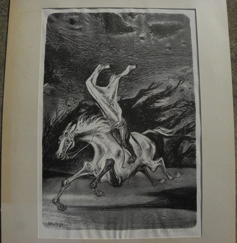 WILLIAM GROPPER (1897-1977) noted American artist pencil signed 1953 lithograph &quot;Headless Horseman&quot;