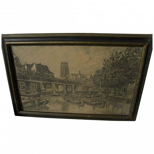 Rotterdam Netherlands etching pencil signed by artist MARIUS JANSSEN (1885-1957)