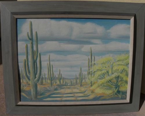 Arizona vintage signed painting saguaro desert cactus landscape