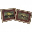 Istanbul Turkey PAIR of 1925 signed drawings views of the Bosphorus by Russian artist Azaroff