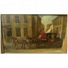 English 19th century coach and horses painting in style of Charles Cooper Henderson