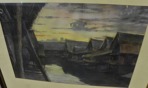 Filipino art vintage 1939 pastel Philippines scene signed Lohmann