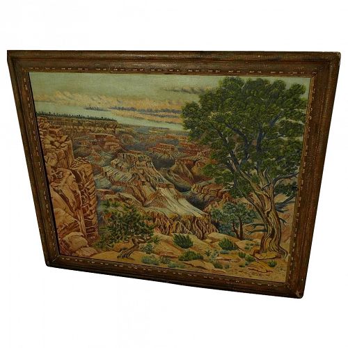 Vintage Grand Canyon Arizona painting in a primitive hand