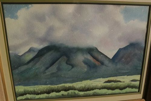 STANFORD STEVENS (1897-1974) California art fine watercolor painting of lush green hills
