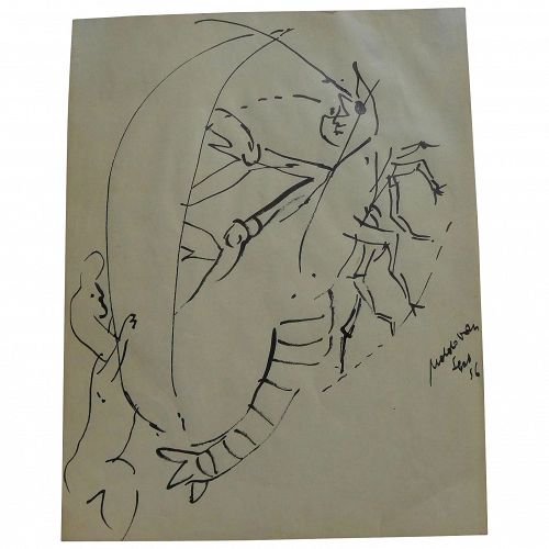 KURT MOLDOVAN (1918-1977) modernist ink drawing by the noted Austrian illustrator artist