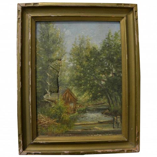 GEORGE EUGENE SCHROEDER (1865-1935) as-is small painting of Idaho mountain cabin