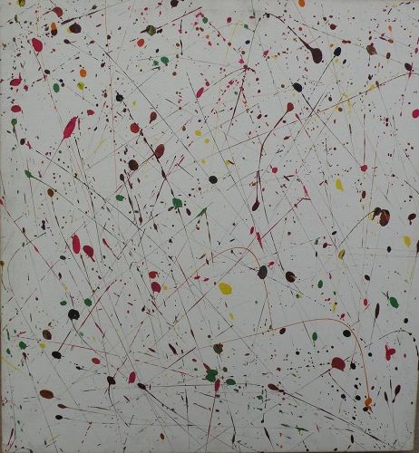 Contemporary American abstract art splatter "drip" painting in style of Sam Francis