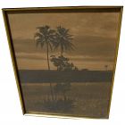 Hawaiiana sepia toned photo of palms in a landscape framed circa 1930