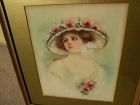 Early 20th century American watercolor of a young woman in flowered hat