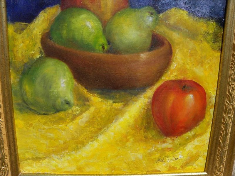 Impressionist signed contemporary still life painting of fruit