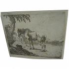 Old master 17th century Dutch etching of horse